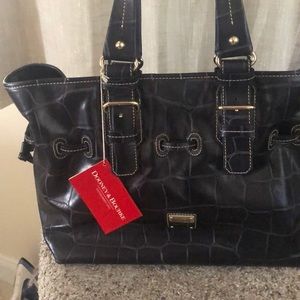 New Dooney & Bourke Chiara Black Croc Leather Bag
